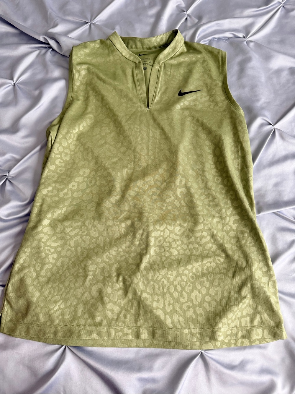 Nike Olive Green Sleeveless Tank with Subtle Animal Jacquard